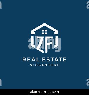 Letter ZF logo for real estate with hexagon style vector graphic Stock Vector