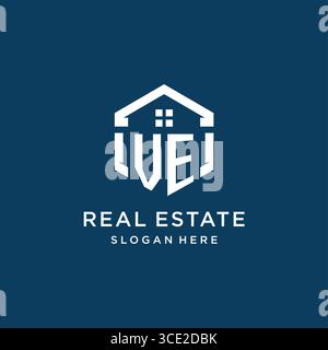 Letter VE logo for real estate with hexagon style vector graphic Stock Vector