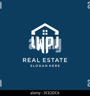Letter WP logo for real estate with hexagon style vector graphic Stock Vector
