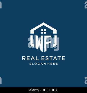 Letter WF logo for real estate with hexagon style vector graphic Stock Vector