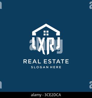 Letter XR logo for real estate with hexagon style vector graphic Stock Vector