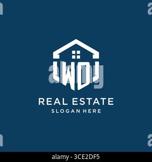 Letter WO logo for real estate with hexagon style vector graphic Stock Vector