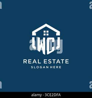 Letter WC logo for real estate with hexagon style vector graphic Stock Vector