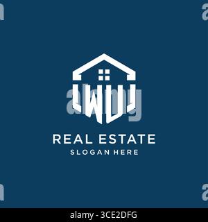 Letter WU logo for real estate with hexagon style vector graphic Stock Vector