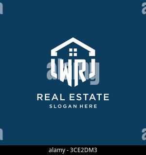 Letter WR logo for real estate with hexagon style vector graphic Stock Vector