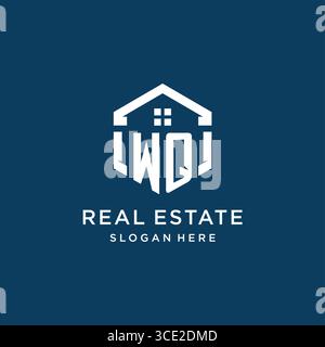 Letter WQ logo for real estate with hexagon style vector graphic Stock Vector