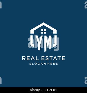Letter YM logo for real estate with hexagon style vector graphic Stock Vector