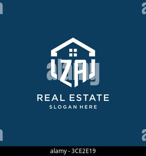 Letter ZA logo for real estate with hexagon style vector graphic Stock Vector
