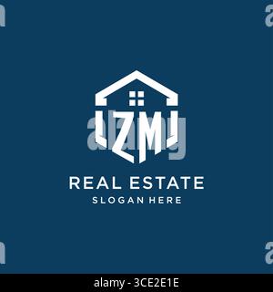 Letter ZM logo for real estate with hexagon style vector graphic Stock Vector