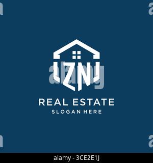 Letter ZN logo for real estate with hexagon style vector graphic Stock Vector