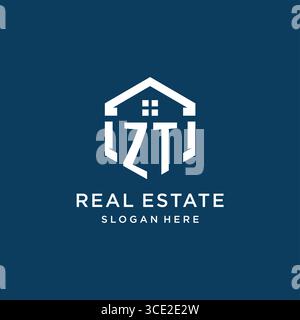 Letter ZT logo for real estate with hexagon style vector graphic Stock Vector