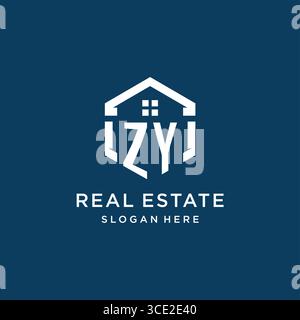 Letter ZY logo for real estate with hexagon style vector graphic Stock Vector