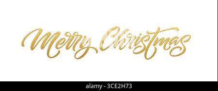 Vector Illustration of a Merry Christmas Calligraphy Text Created with Golden Effects on a White Background, Depicting Festive and Elegant Holiday Stock Vector