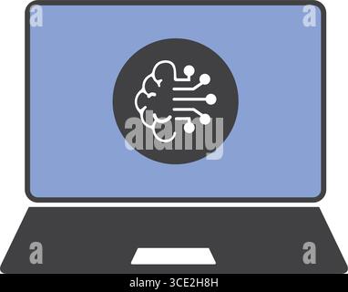 AI Virtual Assistant Voice Recognition on Laptop with Neural Network Brain Stock Vector