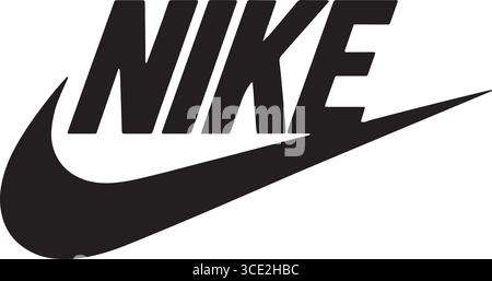 nike logo – bold uppercase text with swoosh symbol, iconic brand design Stock Vector