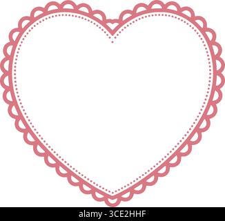 pink scalloped heart with dotted outline – blank decorative love design Stock Vector