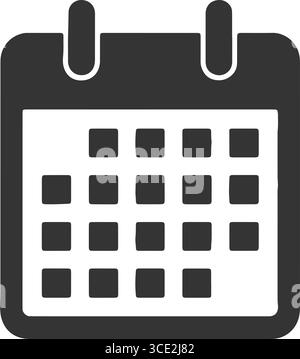 minimal calendar icon – black and white grid with binding rings illustration Stock Vector