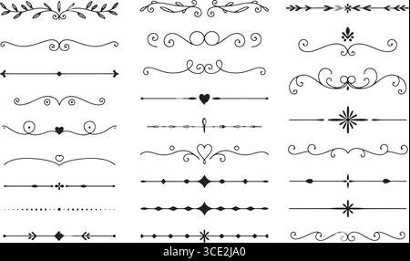 collection of 20 decorative line dividers with swirls, hearts, dots, diamonds, and florals Stock Vector