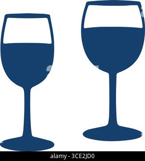 two wine glass silhouettes filled with blue liquid – minimal vector art Stock Vector