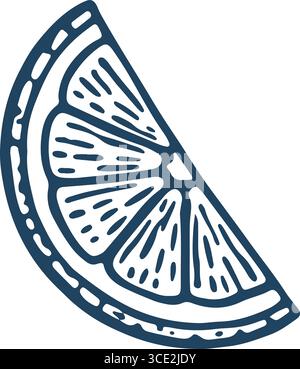 blue stylized lemon slice – minimal fruit illustration with segment detail Stock Vector