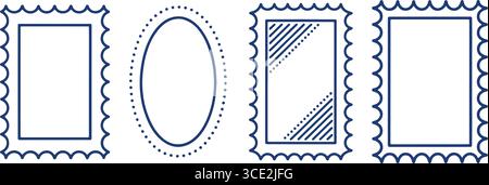 stamp-style frames – wavy borders, dotted oval, textured rectangles Stock Vector