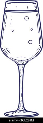 minimalist hand-drawn wine glass with tall stem and bubble details Stock Vector