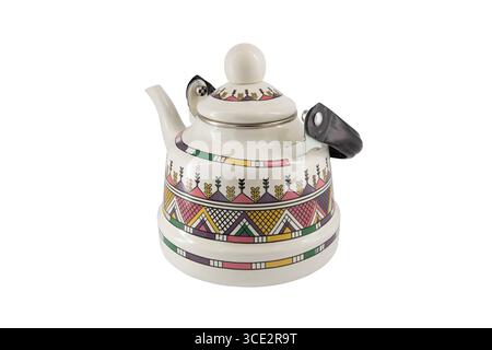Vintage metal old kettle with patterns isolated on white background Stock Photo