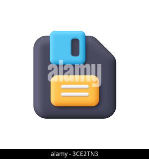 Black floppy disk, diskette. Data storage, information technology, save files, software and data storage concept. 3d vector icon. Cartoon minimal styl Stock Vector