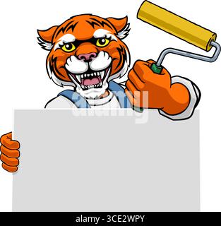 Rhino Painter Decorator Paint Roller Mascot Man Stock Vector