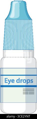 Clean vector illustration of a plastic eye drops bottle with blue cap and label, flat style, vertical composition, white background Stock Vector