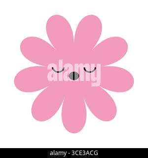 Sleepy flower character with closed eyes and a calm expression. A playful, minimalist bloom in bright, colorful style Stock Vector