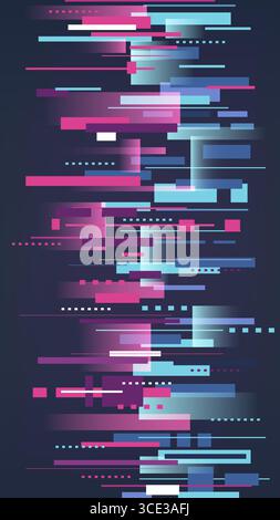 abstract futuristic digital background in blue pink purple featuring geometric rectangles and glitch effect ideal for technology themes and modern cre Stock Vector
