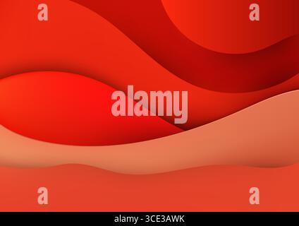 modern abstract background in warm red and orange gradient with layered paper cut waves offers a smooth decorative style for contemporary design, digi Stock Vector