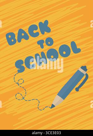 Yellow back to school poster with blue pen and copy space for creative education promotion Stock Vector