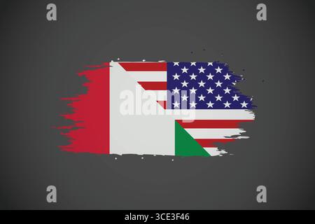 USA and Italy Flags Overlaid with Textured Brush Strokes. Stock Vector