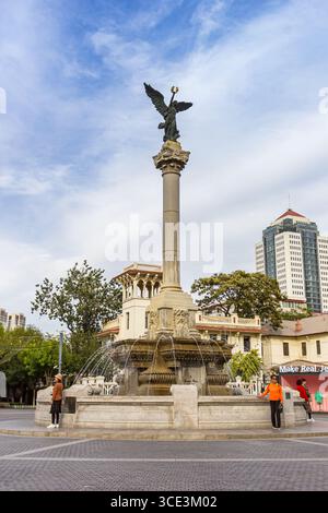 Fountain on the Marco Polo Square in the Italian style neighbourhood of Tianjin, China Stock Photo