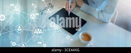 Global Business Networking and Communication Visualized on a Futuristic Digital Interface. Stock Photo