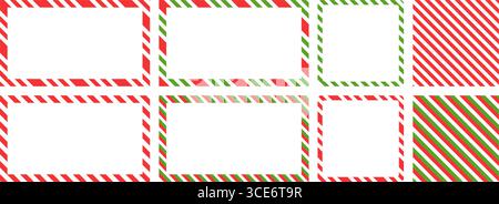 Christmas candy cane frame set. Red, white, and green lollipop borders for holiday banners, gift tags Stock Vector