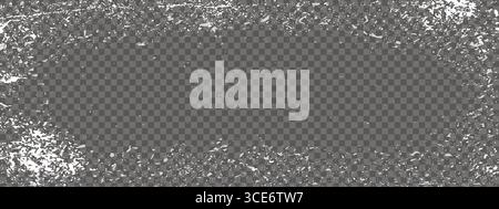 Crystal ice frame. Frosted glass texture overlay and snowflake border for winter holidays Stock Vector