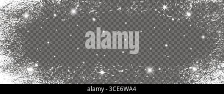 Frosty ice border. Frozen window frame template with ice textures for holiday Stock Vector
