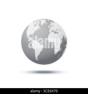 Halftone globe design Europe Africa and Asia continents with dotted pattern isolated on white background. Stock Vector