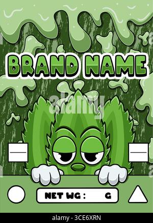 Aloe Vera Strain Cartoon with Slime Background. Design For Logo, Label, Cover and Packaging Product. Stock Vector