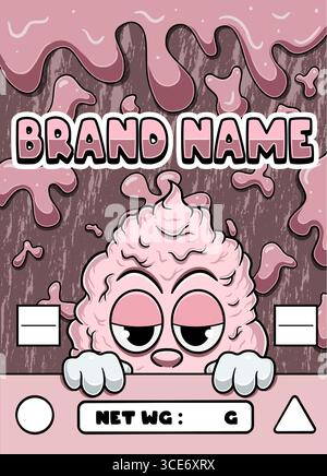 Cotton Candy Strain Cartoon with Slime Background. Design For Logo, Label, Cover and Packaging Product. Stock Vector