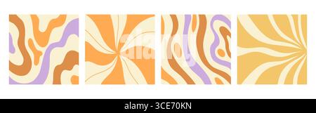 Distorted wavy retro patterns background set Stock Vector
