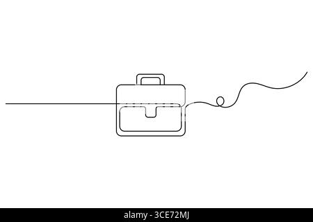 Briefcase continuous one line art drawing of vector isolated on white minimalist style Stock Vector