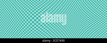 Mint green and turquoise checkerboard vector tile design with crazy psychedelic curves. Inspired by 50s modern prints, retro game aesthetics, disco Stock Vector