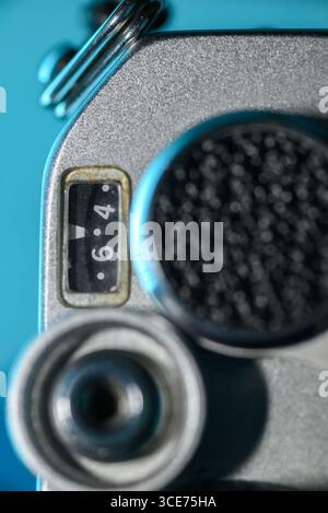 Close-up of a vintage camera with focus on the film photo counter Stock Photo