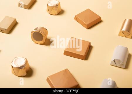 Set of Chocolates wrapped in foil mockup Stock Photo