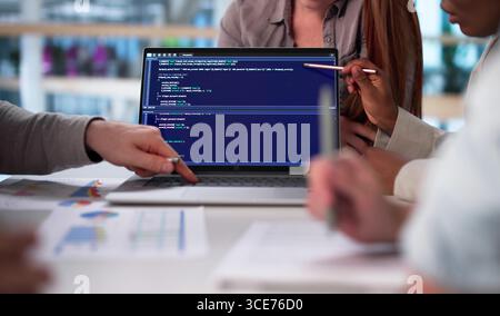 Multiracial Office Team Developing Software Code With Black Programmers Collaborate Stock Photo