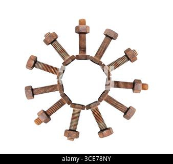 Old rusty bolt and nut over isolated on white background Stock Photo